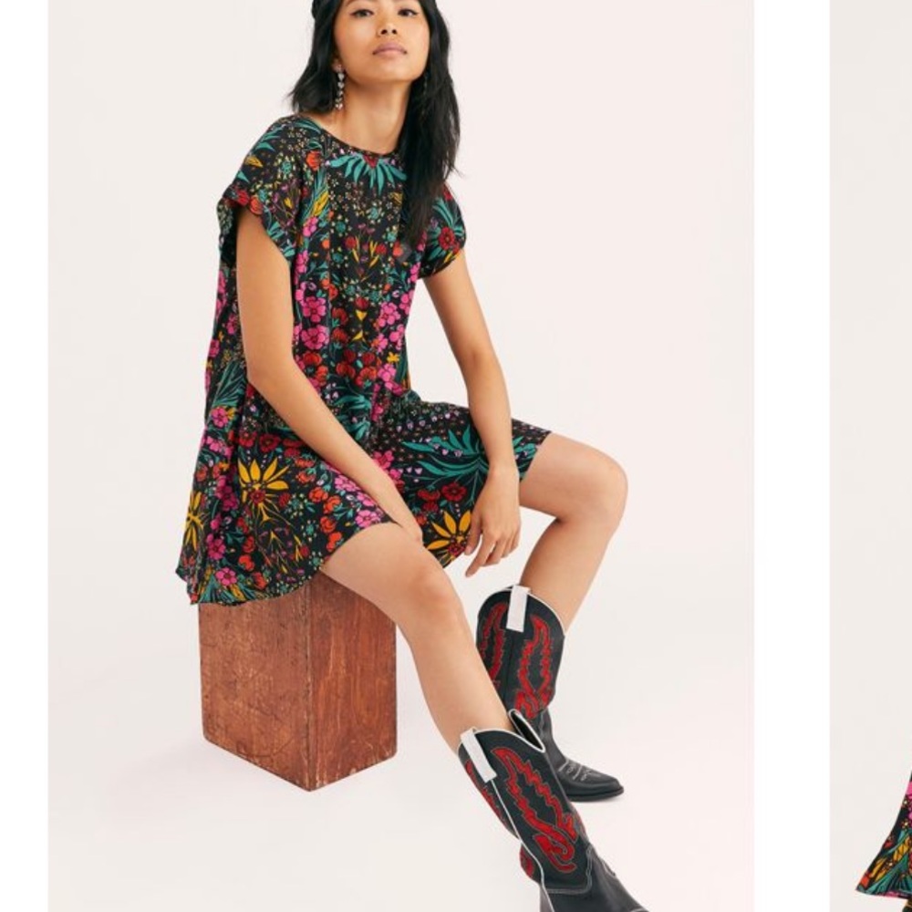 NWOT Free People Strawberry Fields swingy retro mini dress